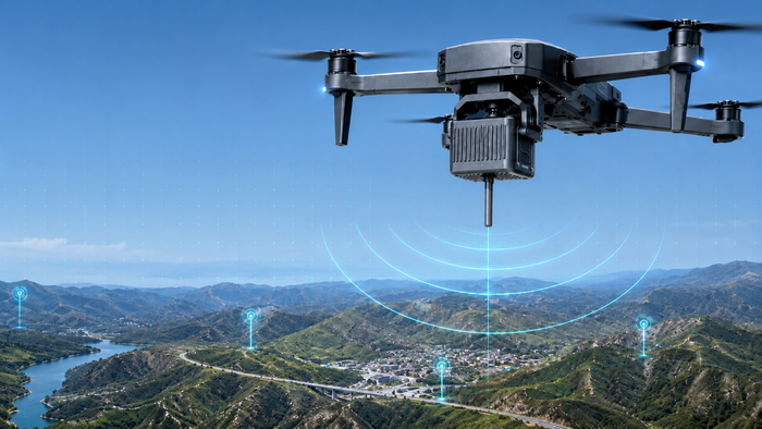 RF detection payload with signal awareness overlay over mountainous terrain